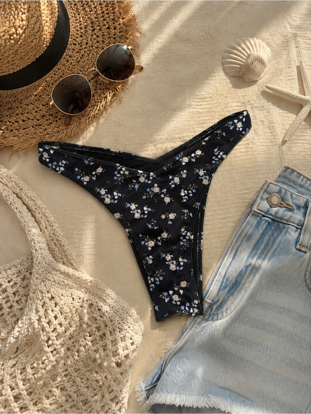 Hollister Floral Ribbed Bikini Bottoms 🌊💙